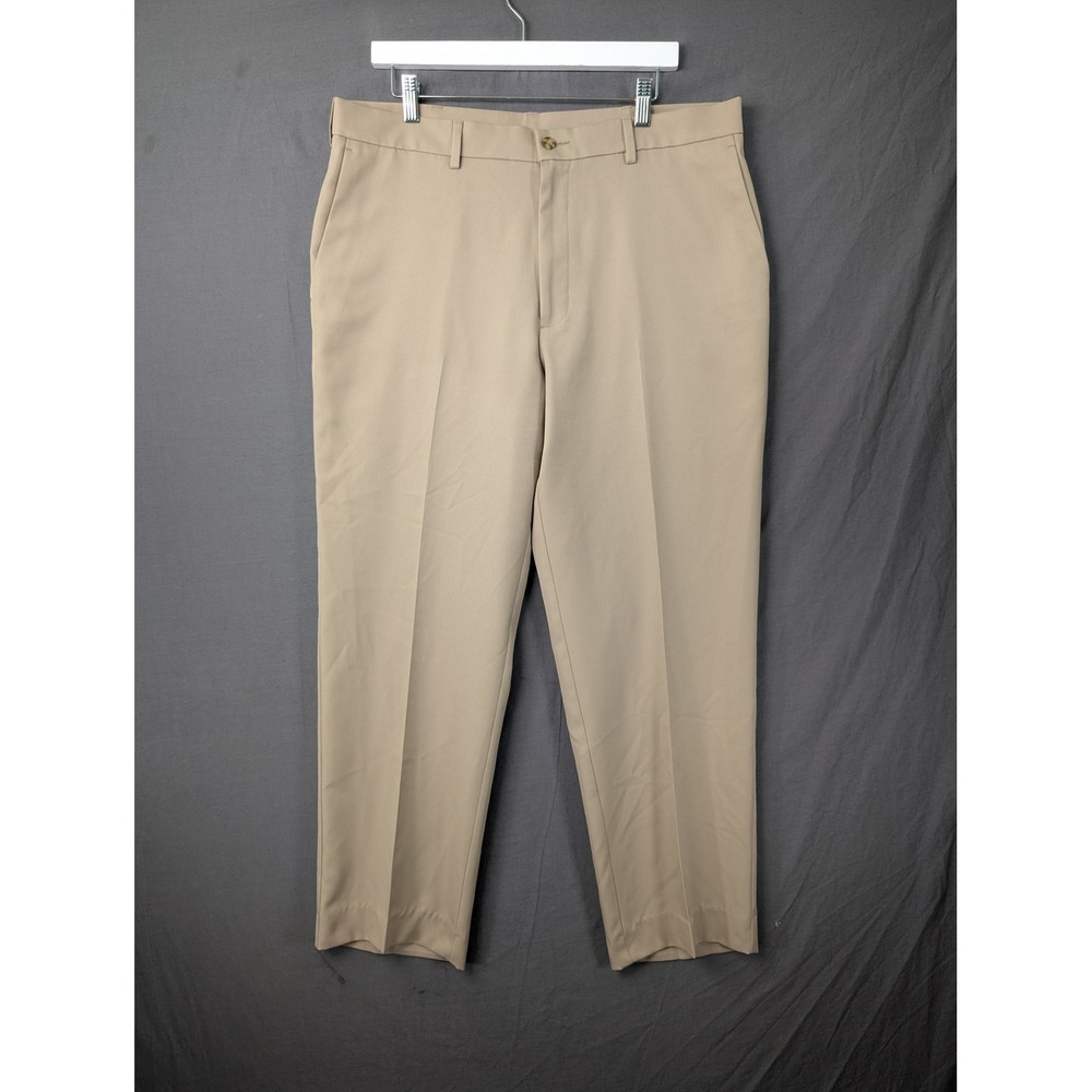 PGA Tour Mens Golf Pants 36x30 Khaki Tan Flat Front Performance Polyester 5640